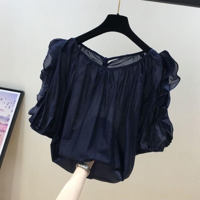 

Лето 2024 Женский Повседневный Сладкий Топ Большого Размера, Стройнящий L темно-синий