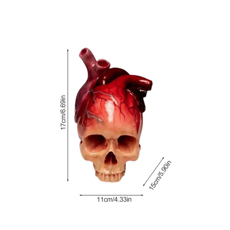 Resin Heart Skull Desk Ornament Creative Realistic Human Heart Skull Statue Scary Wear-resistant Figurine For Party Home Decor