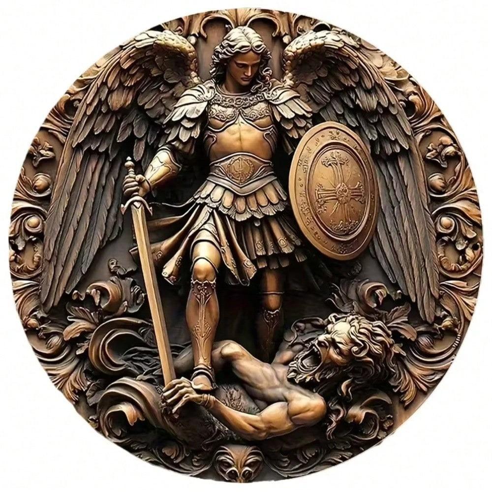 Archangel of War Metal Wall Art Vintage Baroque Style Decor for Bar Bedroom Garage Man Cave