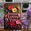 2D Flat 1pc "Jesus Loves You" Floral Metal Sign 7.87x11.81inch - Aluminum Christian Religious Decor for Home, Garden, Porch, Church - Durable