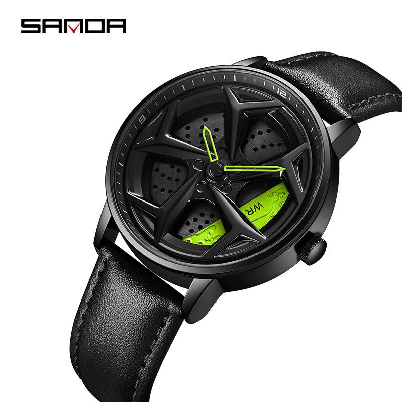 Sanda Men's Creative Wheel Quartz Watch - Trendy Rotating Waterproof Wristwatch