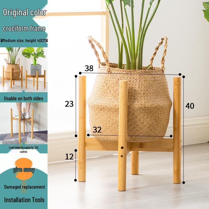 Nordic Wooden Flower Stand for Living Room/Balcony - Floor-standing Cross Plant Holder for Pothos & Flowers