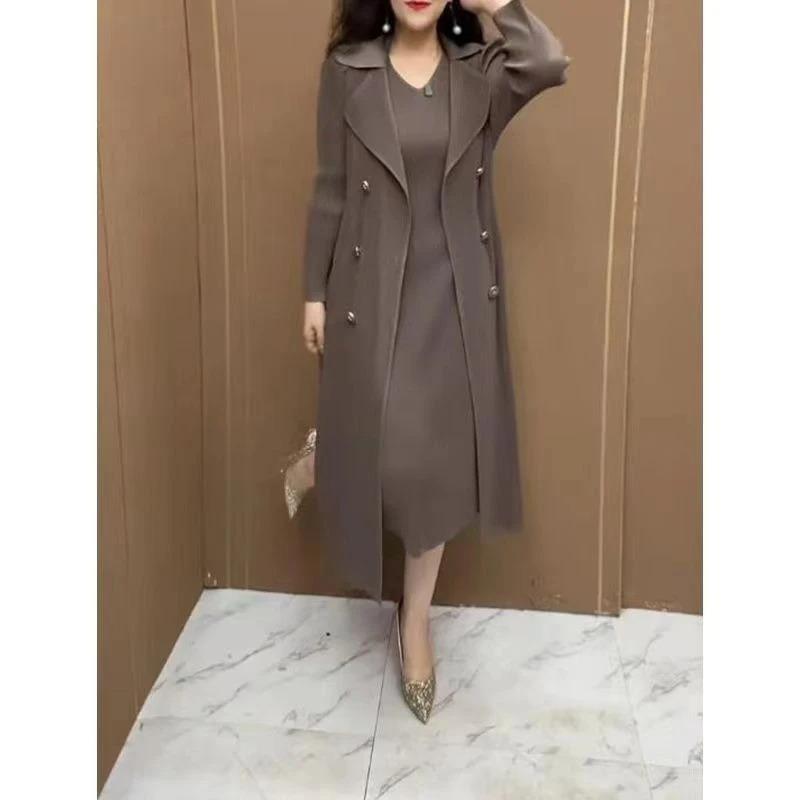 Spring Autumn Two Pieces Elegant Fashion Dress Lady Long Sleeve Temperament Solid Color Vestido Women Vintage Casual Dress