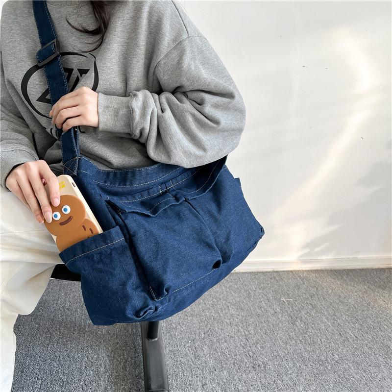 Джинсовая сумка Женская большая вместительная сумка через плечо Студенческая сумка через — фото 15