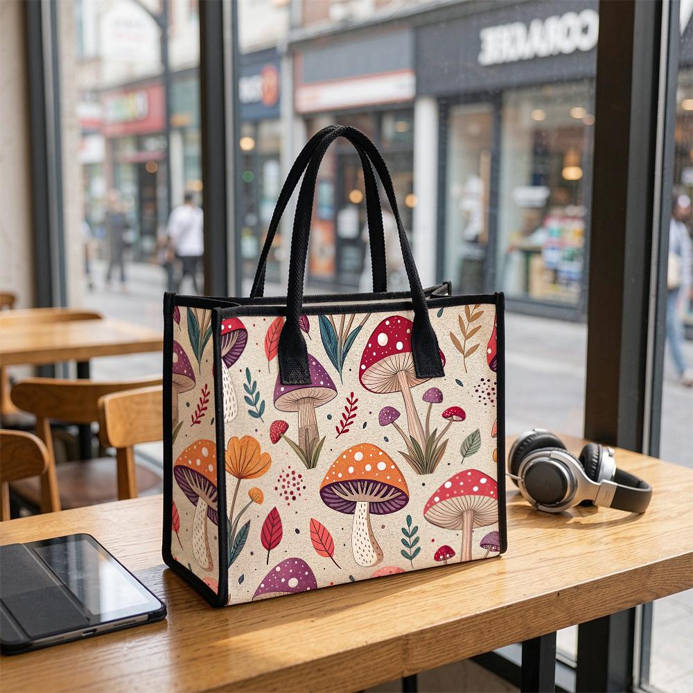 Cute Mushroom Printed Tote Bag Stylish Daily Use Shoulder Bag