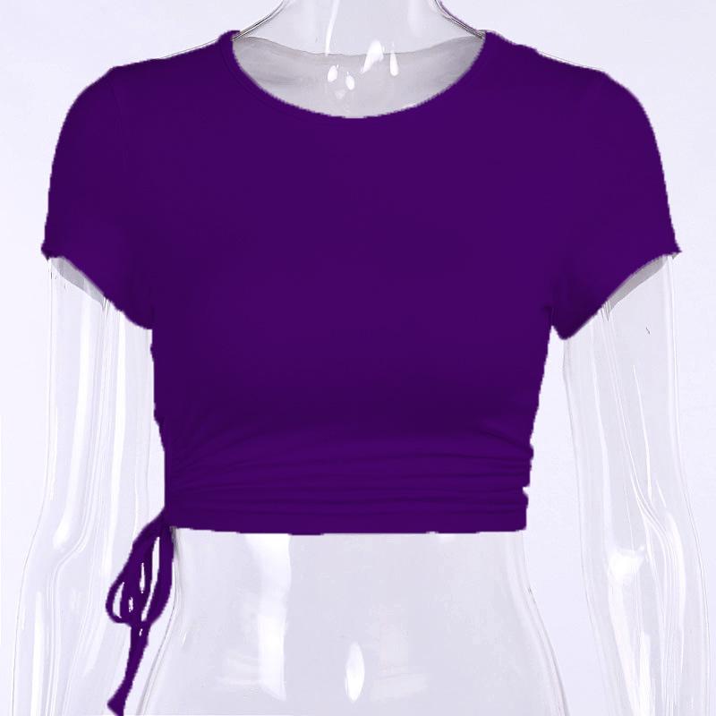 Women's Summer Lace-up Hollow Slim Fit Cropped Cotton T-shirt
