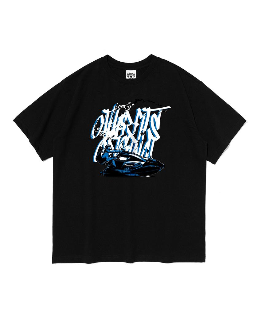 OTHERFITS Blue Wave Motion Short Sleeve T-Shirt (Black)