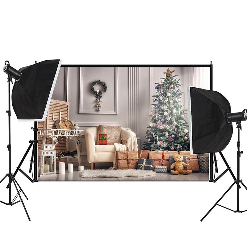 Christmas Photography Backdrop Vinyl Winter Snow Tree Fireplace Photo Background for Holiday Party Studio Kids Portrait Decoration