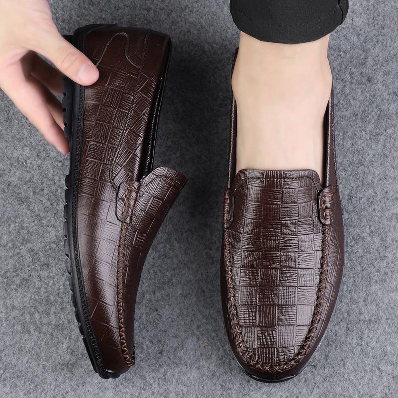 Fashion High Quality Mens Spring New Round Toe Comfortable Business Casual Leather Shoes Fashion Brand Men Breathable Soft Soled Loafers