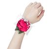 2pcs Hand Flower Bridesmaid Wrist Corsage Wedding Decorations Diamond Rose(Rose Red)