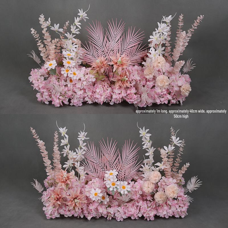 Pink Floral Aisle Runner with Silk Hanging Flowers