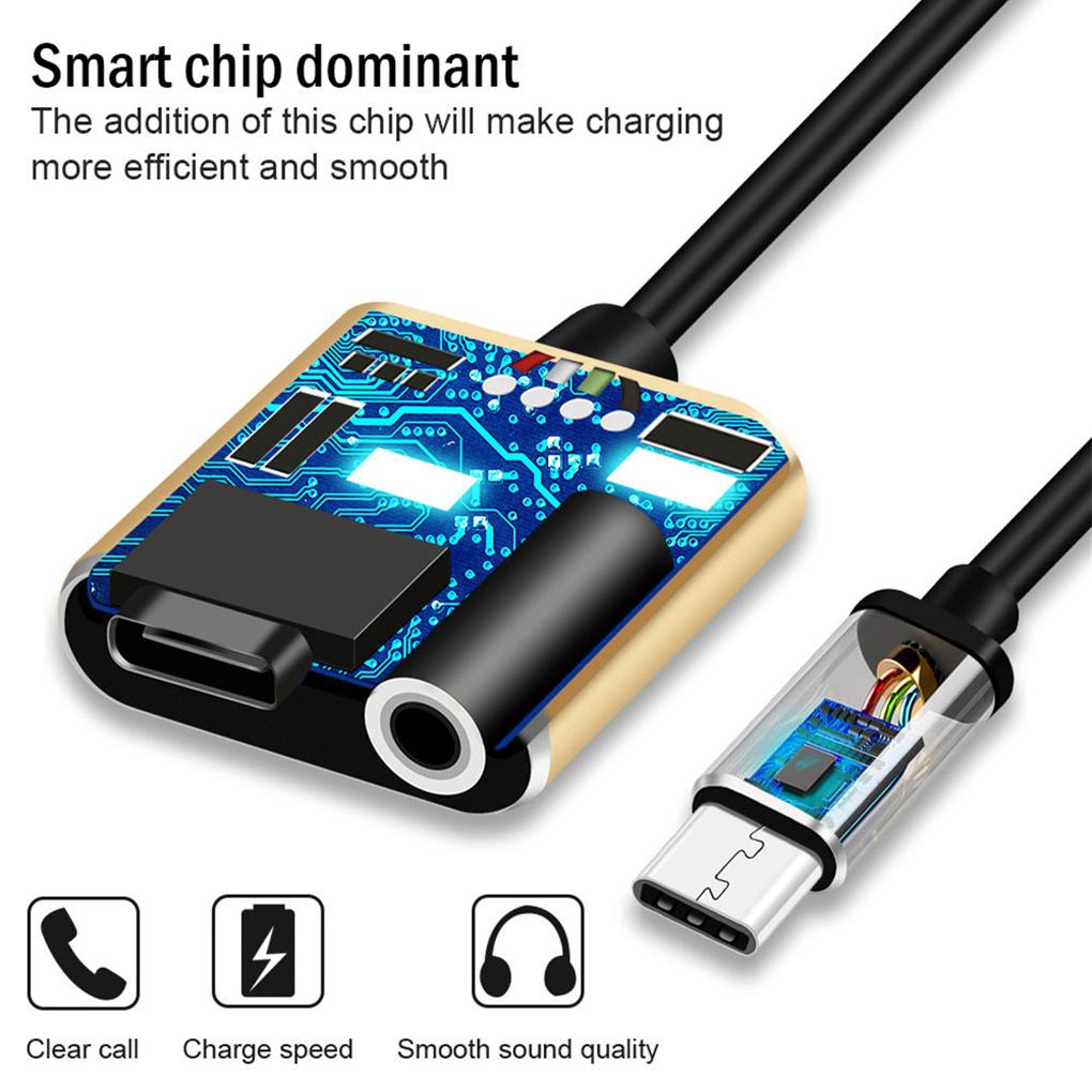 2 IN 1 USB Type-C To 3.5mm Jack AUX Audio Headphone Adapter Charger Cable