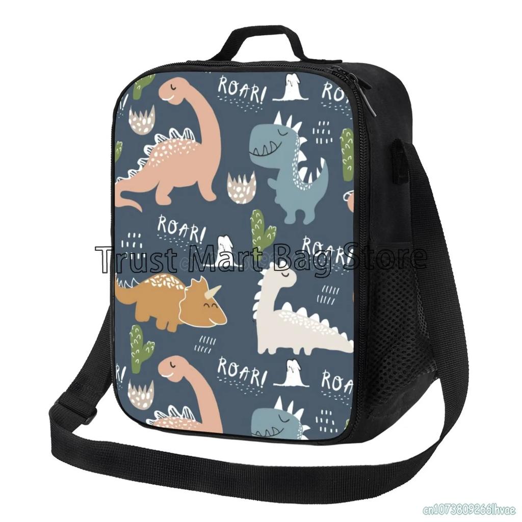 Isolierte Cartoon-Dinosaurier-Lunchtasche für Kinder, Jungen, Mädchen, tragbare thermische Bento-Lebensmitteltasche, Oxford-Kühltasche für Schule, Arbeit