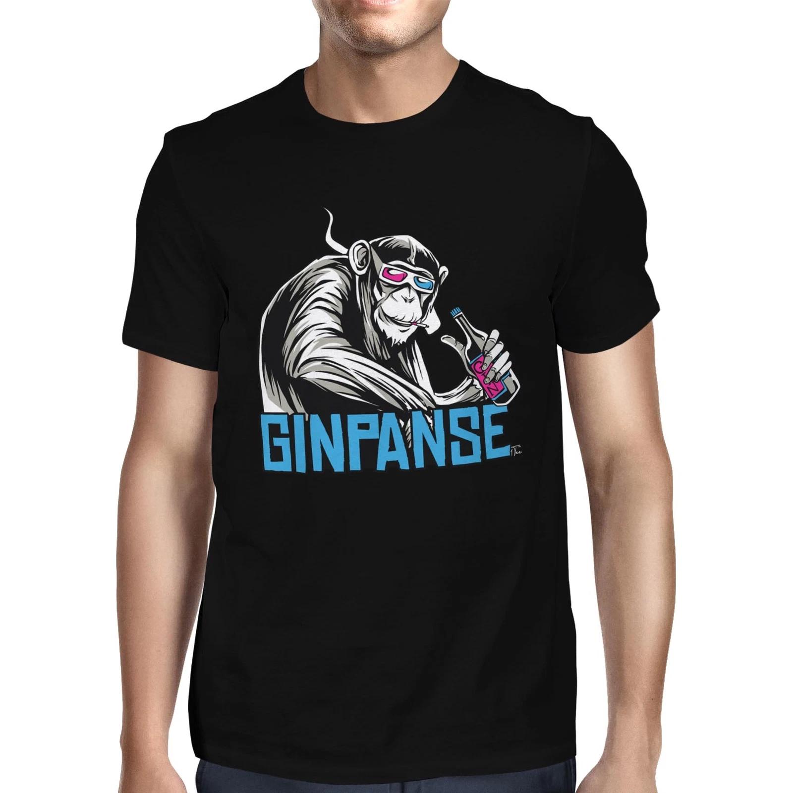 1Tee Mens Ginpanse Monkey Drinking Gin T-Shirt XL