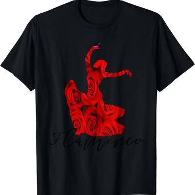 Flamenco Dancer Red Rose Dress Andalusia Dance T-Shirt