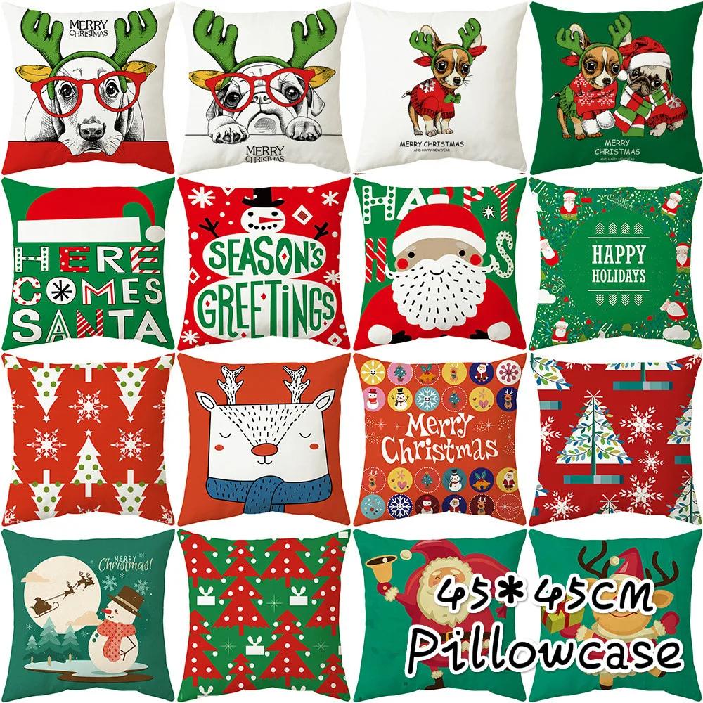 Merry Christmas Cushion Cover 45*45 Cartoons Pillowcase Cotton Linen Sofa Cushions Pillow Cases Pillow Covers