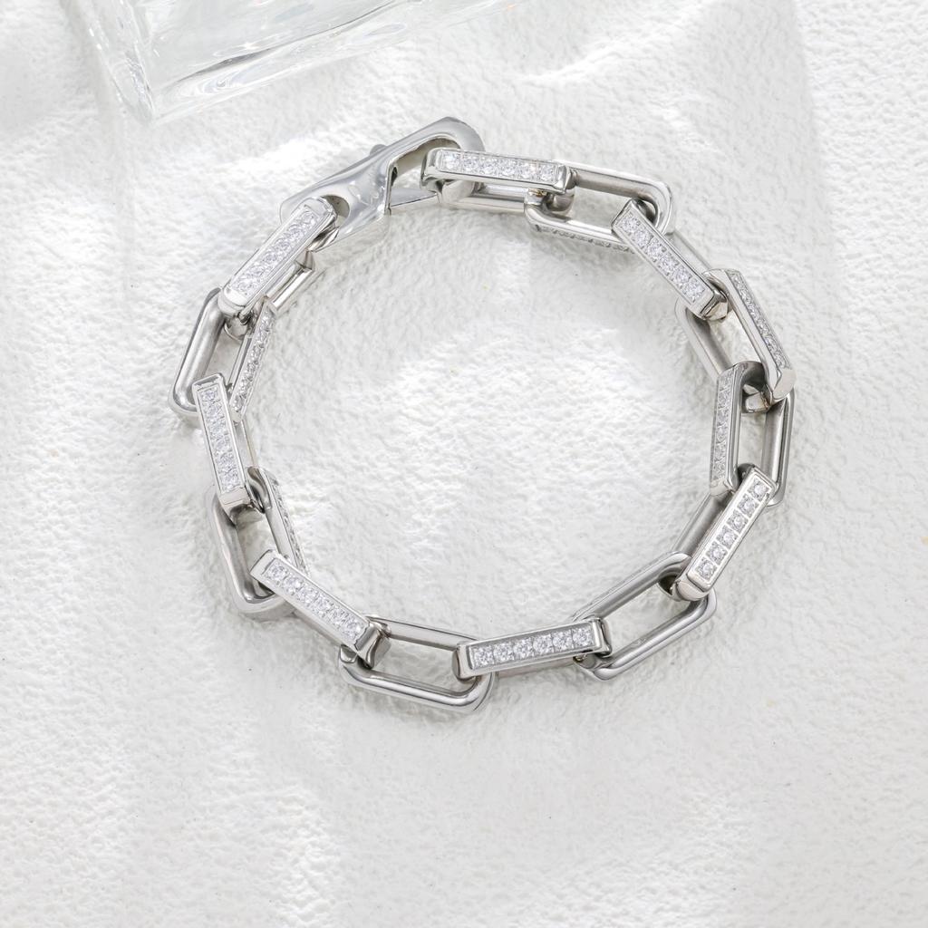 Fashion Heavy Industry Solid Full Diamond Titanium Steel Bracelet Personality Daily Versatile Domineering Hip Hop Does Not Fade
