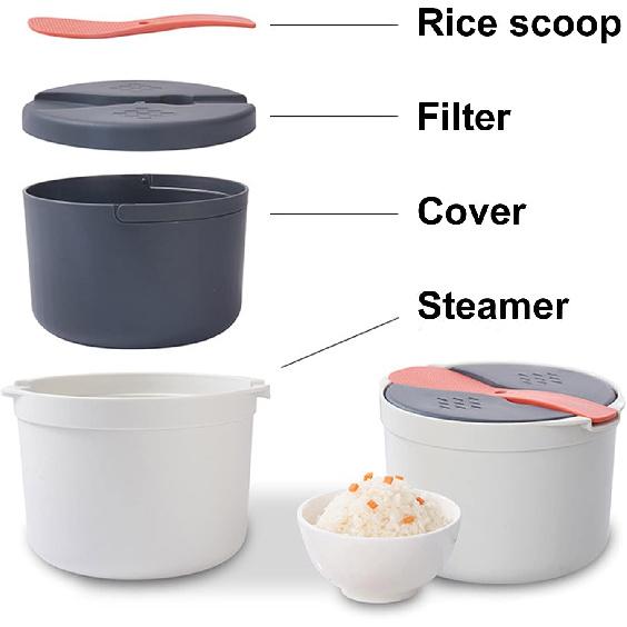 Microwave Rice Cooker,Microwave Rice and Pasta Cooker with Rice Spoon Easy Cooking or Reheating Set, Red