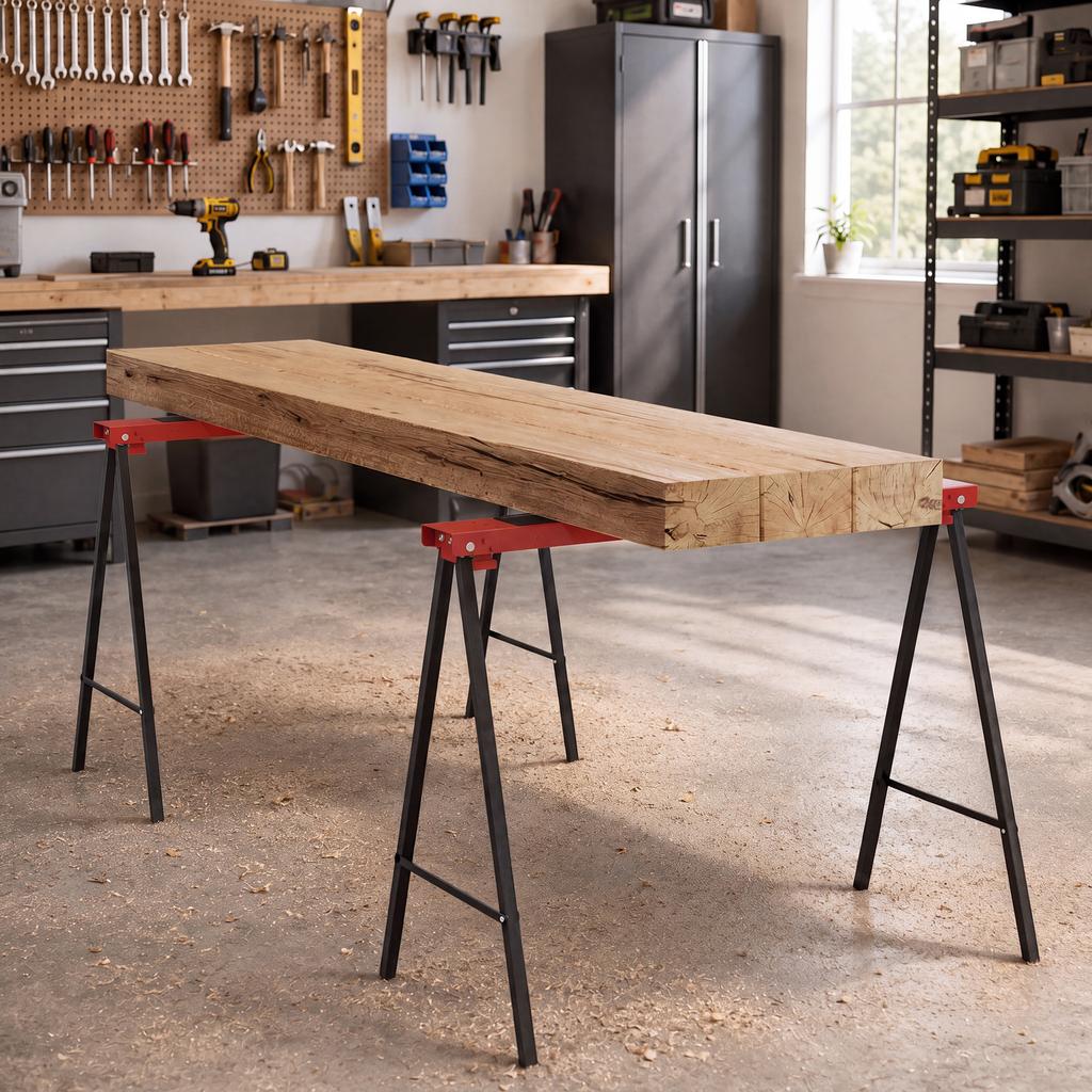2-Piece set sawhorse, craftsman stand, load capacity up to 250 kg, metal, red
