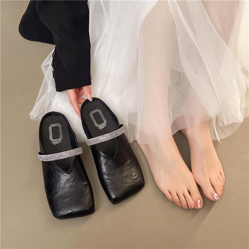 Women Mules Shoes Flats Slippers New Casual Square Toe Sandals Summer 2025 Slingback Woman Flip Flops Zapatillas Mujer