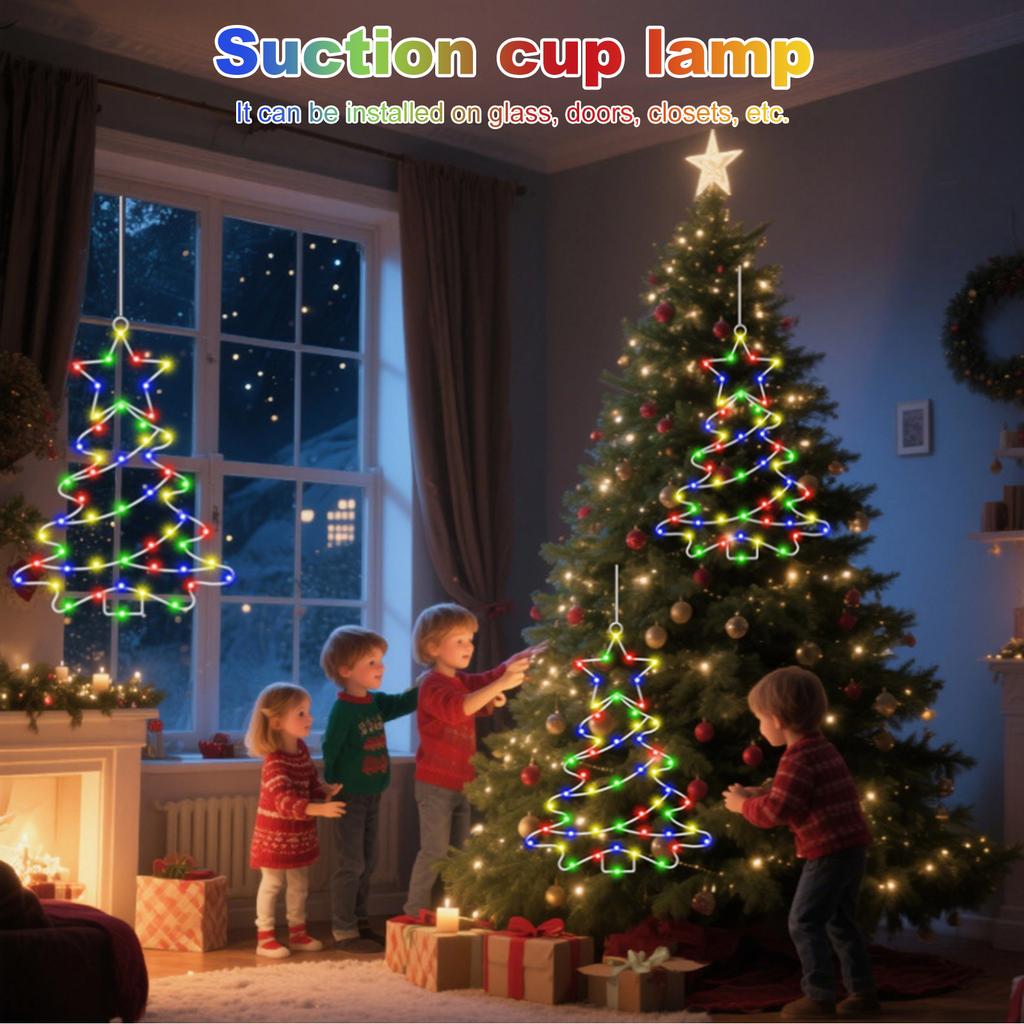 Christmas Window Light Metal Framed LED Sucker Light with Bright LEDs Window Silhouette Light for Xmas New Year Indoor Fireplace