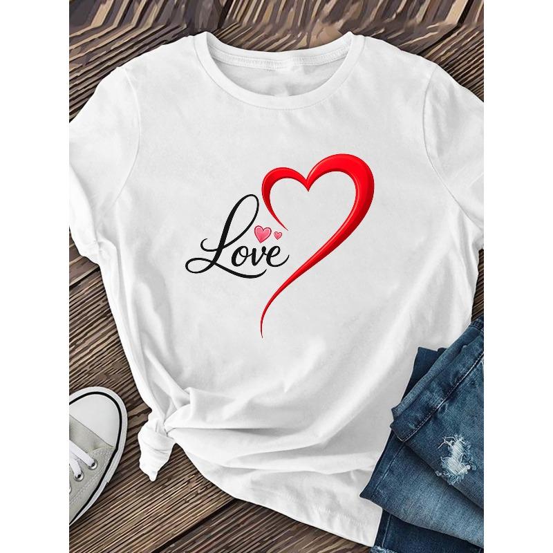 Short-Sleeve T-Shirt, Featuring Personalized Letter Designs, Short-Sleeve Top, Women'S Clothing, Versatile Everyday Wear, Round Neck Top