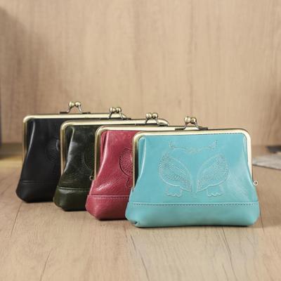 Cartera de Cuero Genuino CONTACT'S para Mujer Billetera Vintage Bordada de Zorro Bolso Pequeño de Lujo con Cierre de Beso Portatarjetas Múltiples