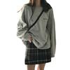 Long Crew Pullover Loose Plus Solid Korean Winter Women's Sweatshirt, Hoodie, Sleeve, Neck, Top, Fit, Casual, Size, Simple, Color, Style,