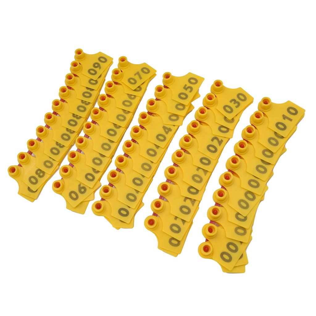 100Pcs TPU Pig Cow Ear Tag with Number 001‑100 Ear Label Tag Farm Livestock AccessoryYellow