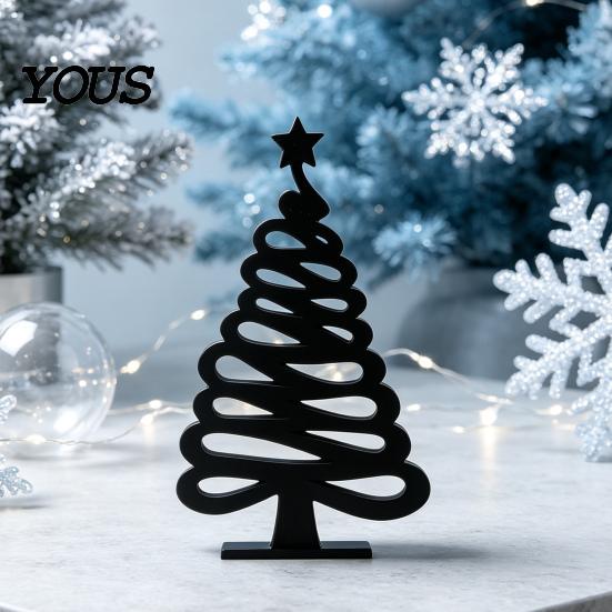 Simple Line Art Sculpture 3D Printed Abstract Christmas Tree Figurine, Minimalist Xmas with Star Unique Gift for Friends Topper Home Decor,