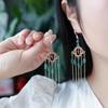 Natural Jade Blue Water Tassel Earrings, Elegant Chinese-Style, Long 14k Gold-Plated Design