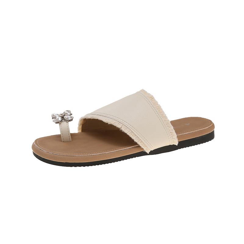 Fashion Flat Rhinestone Clip-in Sandals and Slippers for Summer Wear Stylish New Round-toe Soft-sole Non-slip Flip-flops