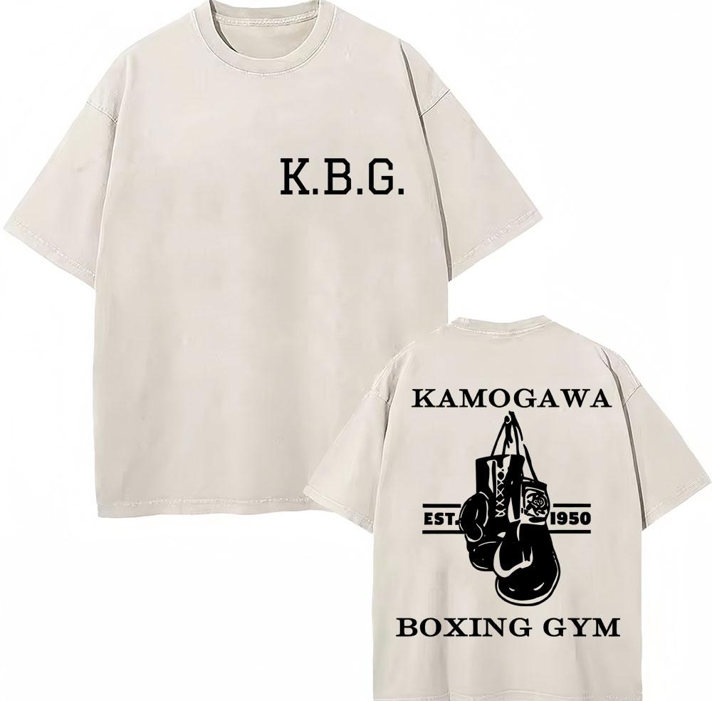 Vintage Gewaschene T-Shirts Anime Hajime No Ippo Kamogawa Boxen Gym Makunouchi KGB T-Shirts Unisex Damen Locker Baumwolle Sommer T-Shirt
