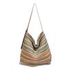 Stylish Striped Straw Shoulder Bag - Large Capacity Korean Vacation Handbag for Women
