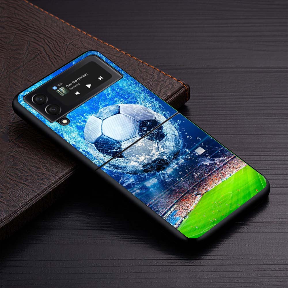 Football Soccer Ball Design Phone Case For Samsung Galaxy Z Flip3 Flip4 Flip5 Flip6 Flip7 For Z Flip 7 6 5 4 3 5G Hard Folding C