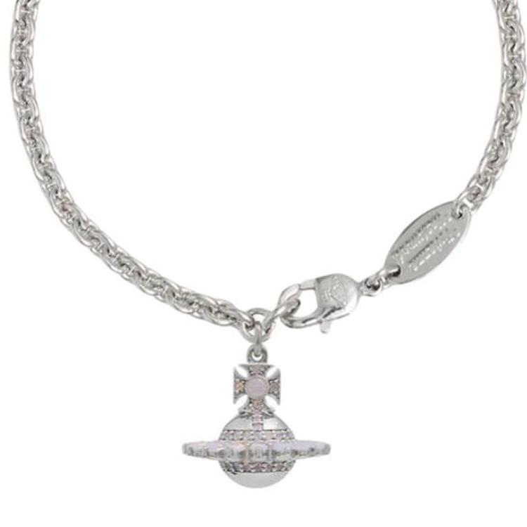 Vivienne Westwood Cubic Zircon 3D Effect Saturn Pendant Design Bracelet Unisex Silver/Milk Pink jordana-bracelet