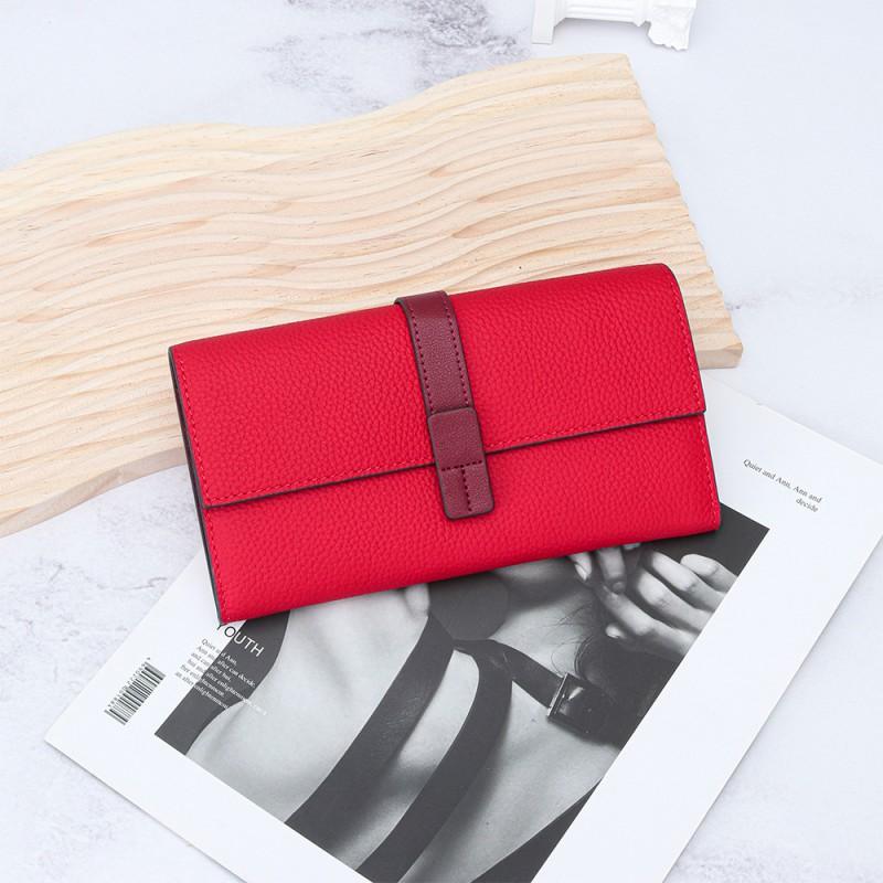 First-layer Cowhide Long Wallet Women's Fashionable Contrasting Color Handheld Large Capacity Multifunctional Mobile Phone Bag