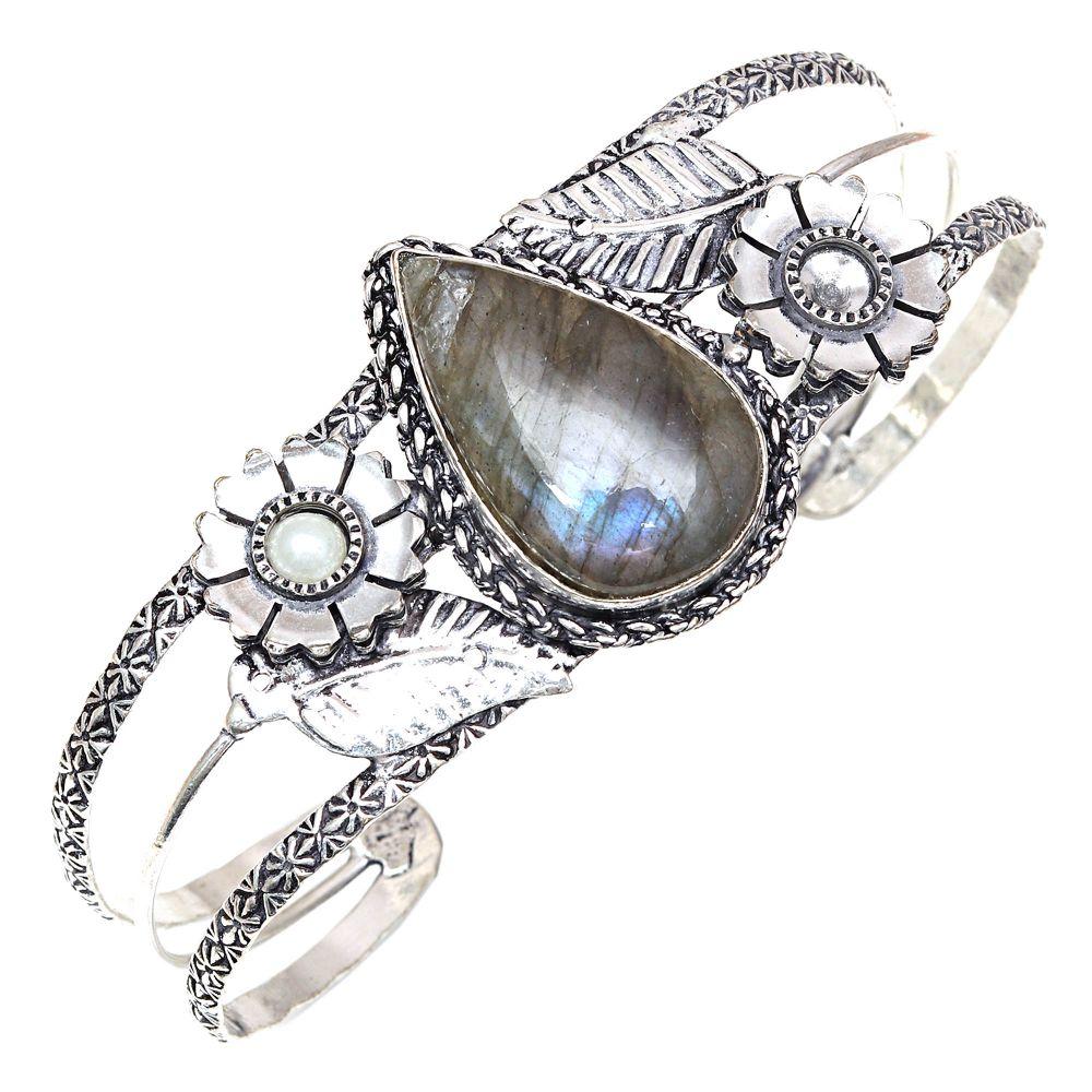 

Blue Fire Labradorite Gemstone Silver Jewelry Cuff Bracelets 7 Adjustable