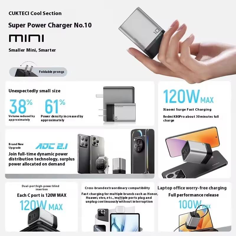CUKTECH 10 10 Super Energy Mini Gallium Nitride Charger 120W/100W Charging  Multi-Port Fast Charging Set AD1203P Laptop PC