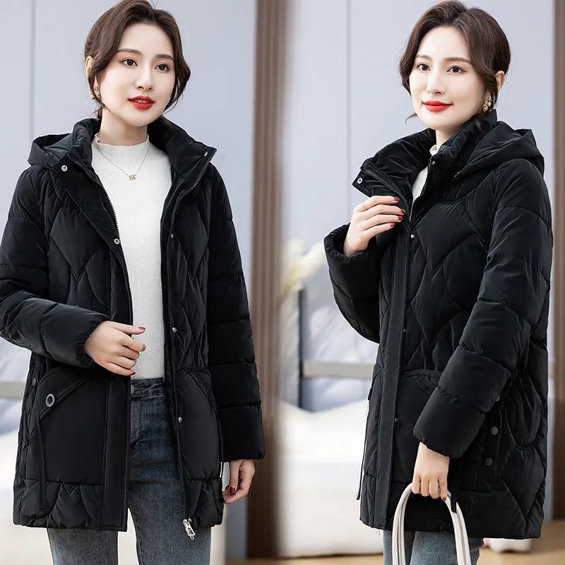 Women's Winter Plus Size Padded Thickened Jacket Warm Comfortable Outerwear Mid-length Hooded Zip Outerwear