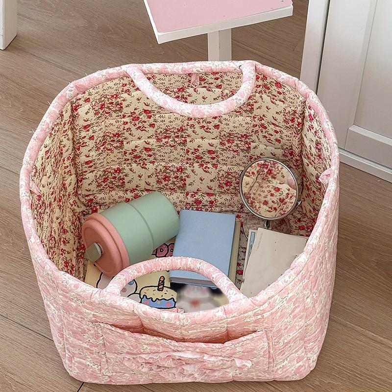 1PC Laundry Hamper Foldable Floral Design Lightweight Fabric Ins Style Miscellaneous Baskets Cute Storage Basket Sweet 32x26x25cm
