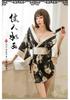 Sexy underwear plus size printed Japanese kimono sexy lace-up bathrobe seduction pajamas uniform set 8091