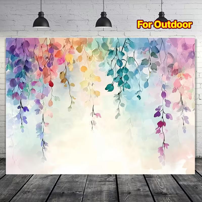 

2D Watercolor Hanging Leaves Backdrop Pastel Color Photography Background Banner 47.2x31.5inch/120*80cm