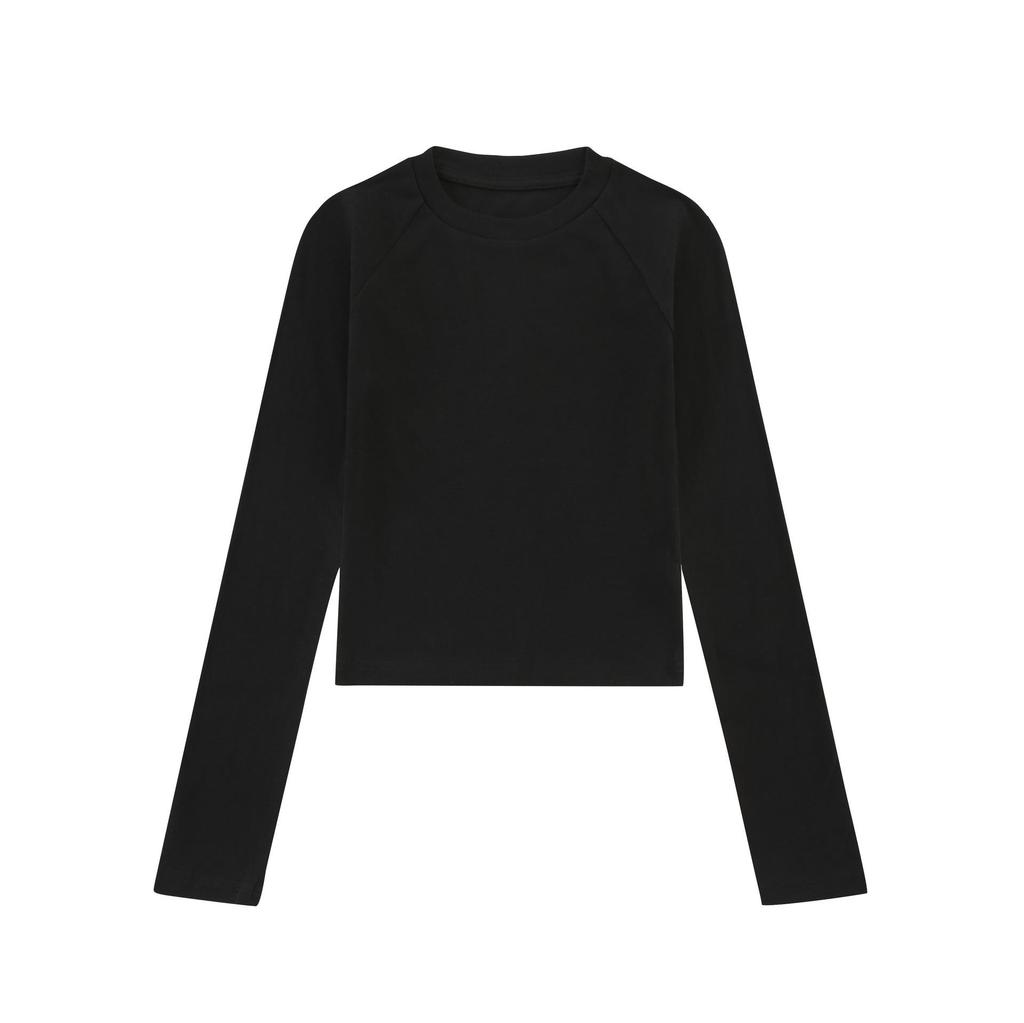 2024 Early Autumn Korean Style Ribbed Slim Fit Long Sleeve Women's T-Shirt with Raglan Sleeves