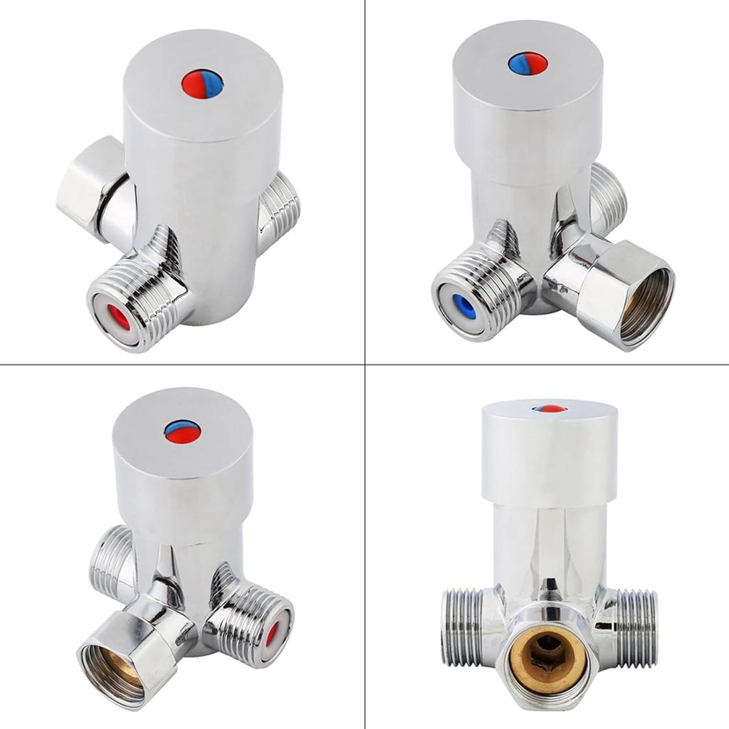 G1/2 Hot Cold Water Mixing Valve 3 Ways Solid Brass Thermostatic Mixer Temperature Control for Bathroom Automatic Sensor Faucet Mixer Valve