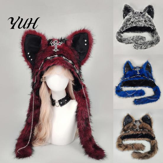 Autumn Fashion Accessory Cute Plush Animal Hat, Furry Cat Ear Headwear, Winter Hat Soft Warm Cap for Halloween Party Costume, Cosplay Accessories