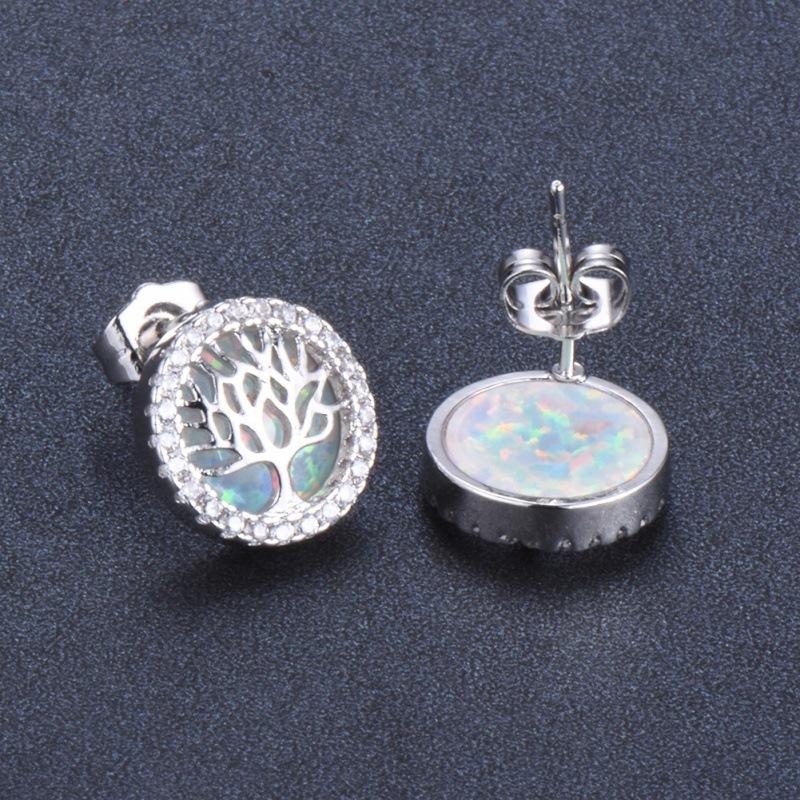 Opal Earrings Tree of Life Stud Earrings Personality Earrings Ladies Luxury Earrings