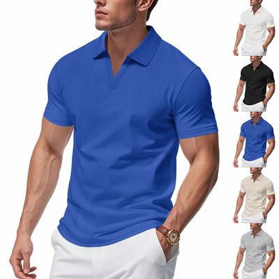 Men's Summer Polo Shirt with Collar, Waffle Weave, Loose-Fit Casual Sports Short-Sleeved T-Shirt