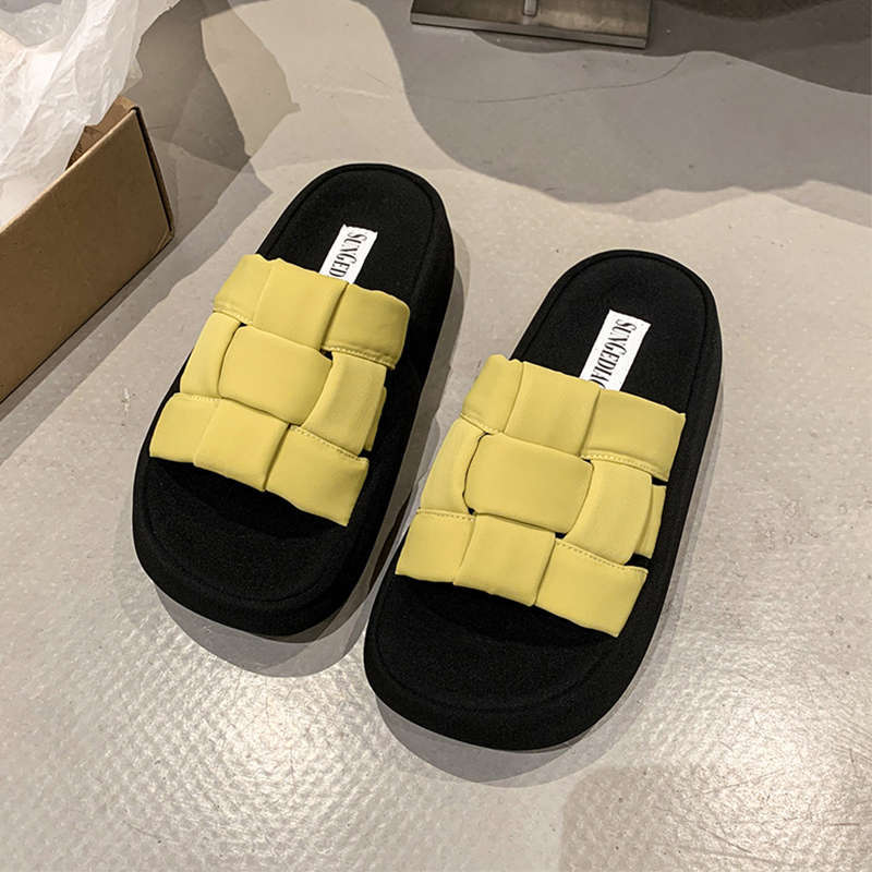 

Woven thick-bottomed cool slippers for women s outer wear 2025 new summer versatile heightening popular slippers ins tide one-word drag 40 жёлтый