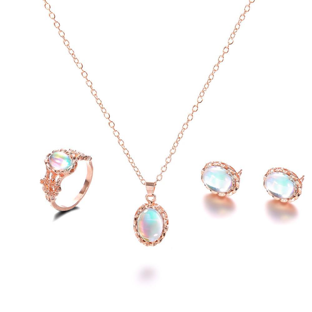 Blue Cyrstal Ring Necklace Earrings Set Wedding Jewelry Sets For Brides Pendant Earrings For Girls Women African Jewelry Sets
